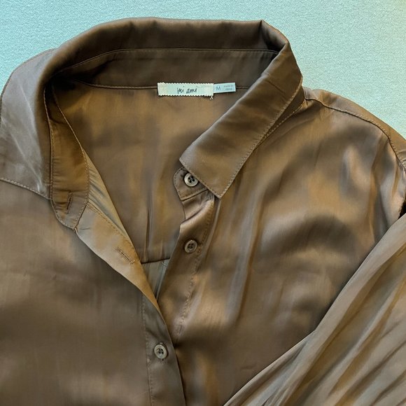 NWOT Miami Silk Brown Button Down Blouse Sz M - Picture 3 of 6